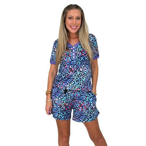 Shirley & Stone Rainbow Cheetah Shirt & Shorts w Pockets PJ Cozy Loungewear Set